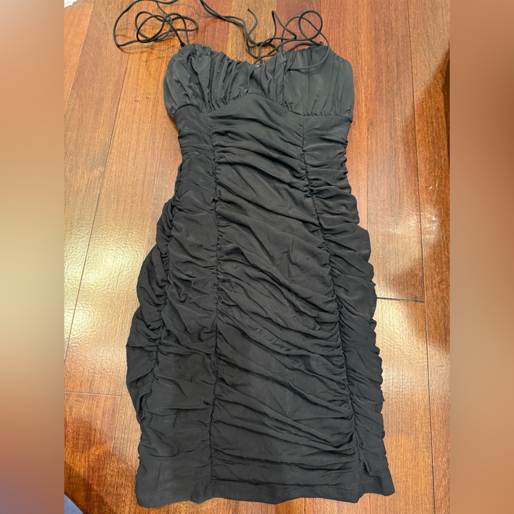 Hello Molly Black Strapless Ruched Dress